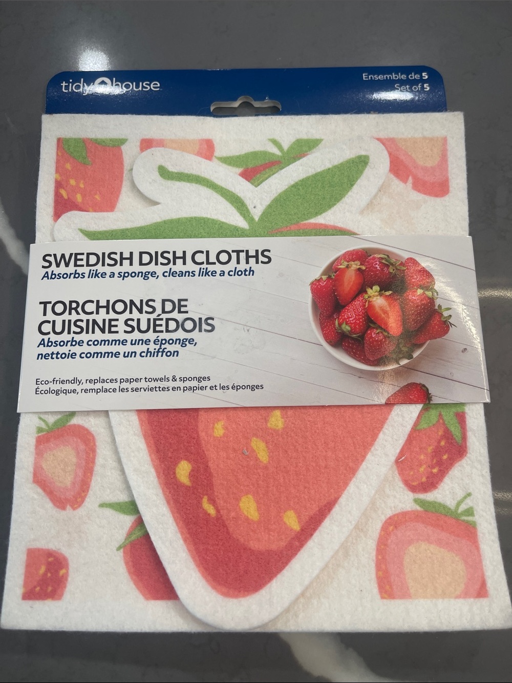 Strawberry Swedish Dish Cloths - 5 Pack (Pink/Green/White)